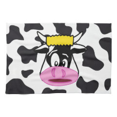 Funny Crazy Cow Bull on Dairy Cow Print Pattern Kitchen Towels