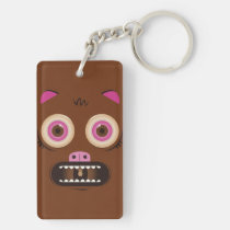 cute, monster, humor, funny, kawaii, cool, fantasy, cartoon, crazy, graphic art, pink, brown, scary, creature, key chain, [[missing key: type_aif_keychai]] with custom graphic design
