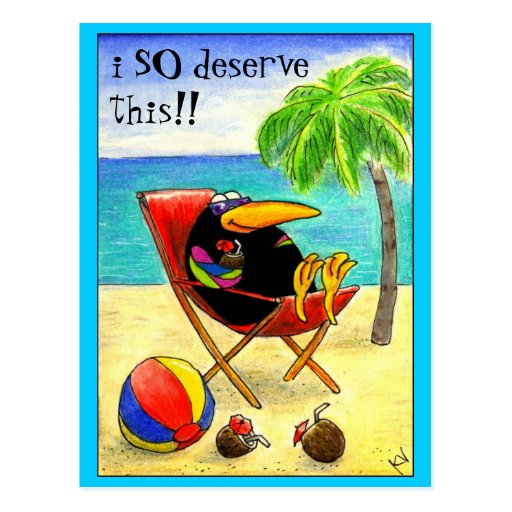 funny_crow_beach_vacation_postcard-r20b9