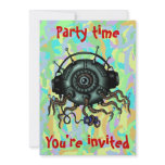 Funny cute alien octopus cartoon party invitation