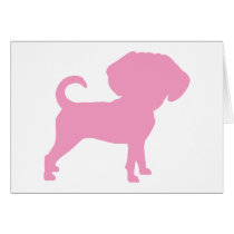 Funny Cute Big Head Puggle Dog (pink) Greeting Cards