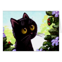 Funny Cute Black Cat Art Ladybug Creationarts Greeting Cards