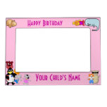 Funny cute cartoon animals on pink photo frame magnets