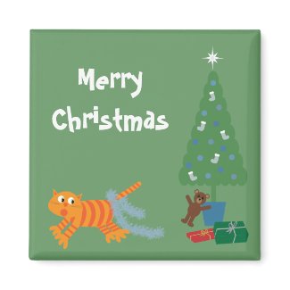 Funny & Cute Cat With Tinsel Christmas Magnet magnet