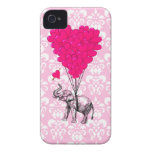 Funny cute elephant & pink damask iPhone 4 case