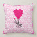 Funny cute elephant & pink damask pillow