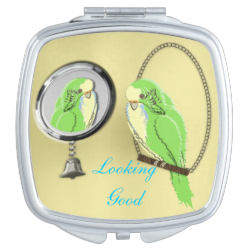Funny Cute Little Green Budgie Looking Good Makeup Mirror