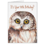 Funny-Cute Little Owl, 90th Birthday Card
