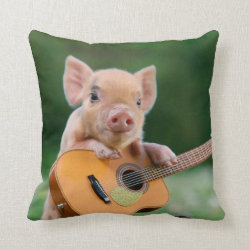 Funny Cute Pig Playing Guitar Throw Pillow