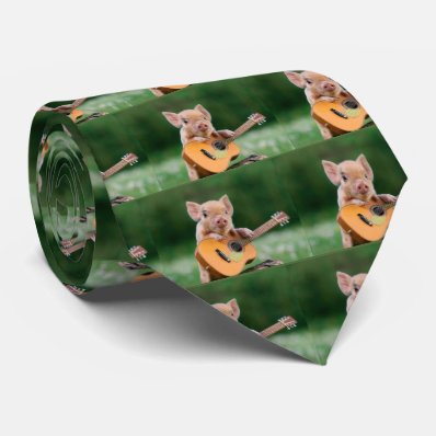 Funny Cute Pig Playing Guitar Tie