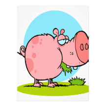 funny cute piggy pig eating grass cartoon invites