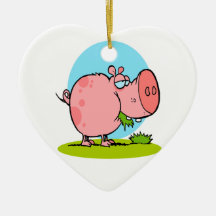 funny cute piggy pig eating grass cartoon christmas ornaments