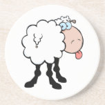 funny cute sheep sticking tongue out from behind coasters