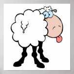 funny cute sheep sticking tongue out from behind poster
