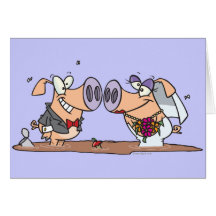 funny cute silly wedding pigs bride groom greeting cards