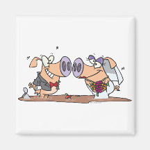 funny cute silly wedding pigs bride groom magnets