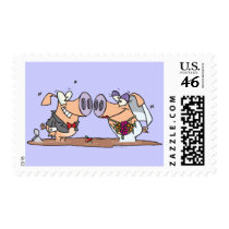 funny cute silly wedding pigs bride groom postage stamp