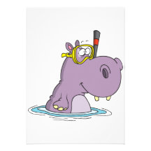 funny cute snorkeling swimming hippo personalized announcements