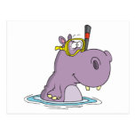 funny cute snorkeling swimming hippo postcard