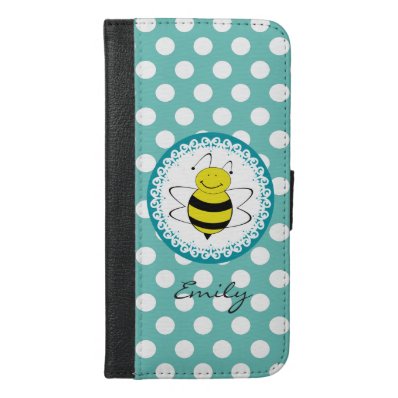 Funny Cute trendy girly bee polka dots monogram iPhone 6/6S Plus Wallet Case