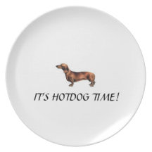 Funny Dachshund Plate "It's Hotdog time"
