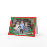 Funny Dancing Christmas Trees Cartoon Photo Frame Greeting Card