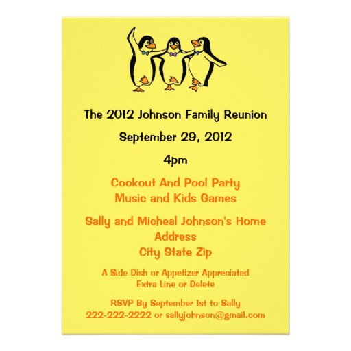 Funny Dancing Penguins Festive Family Reunion Cards