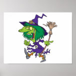 funny dancing witch halloween cartoon posters