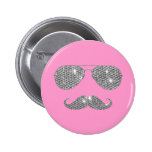 Funny Diamond Mustache With Glasses Button