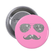 Funny Diamond Mustache With Glasses Button