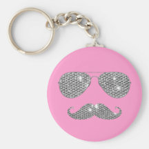 Funny Diamond Mustache With Glasses Key Chain