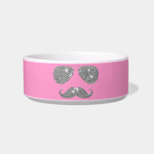 Funny Diamond Mustache With Glasses Pet Food Bowl