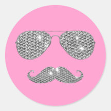 Funny Diamond Mustache With Glasses Round Sticker