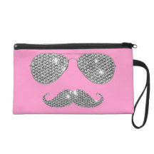 Funny Diamond Mustache With Glasses Wristlet