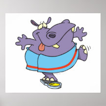 funny dieting hippo on a scale cartoon poster