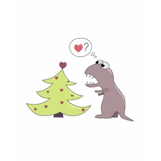 Funny dinosaur wondering at the Christmas Tree shirt