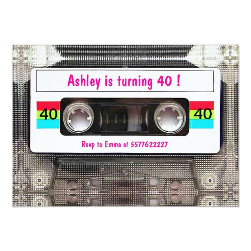 Funny DJ 80s Cassette Tape 40th Birthday Custom Invitation