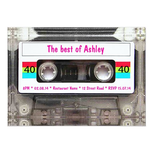Funny DJ 80s Cassette Tape 40th Birthday Custom Invitation