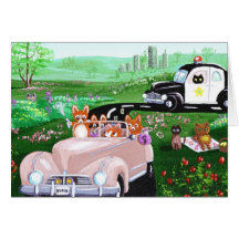 Funny Dog Cat Art Corgi Cop Police Car Creationart Greeting Card