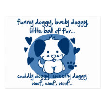 funny doggy, lovely doggy, little ball of fur post cards