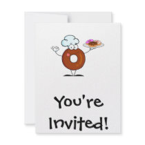 funny donut donut chef cartoon character custom invitation