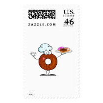 funny donut donut chef cartoon character postage