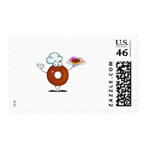 funny donut donut chef cartoon character postage