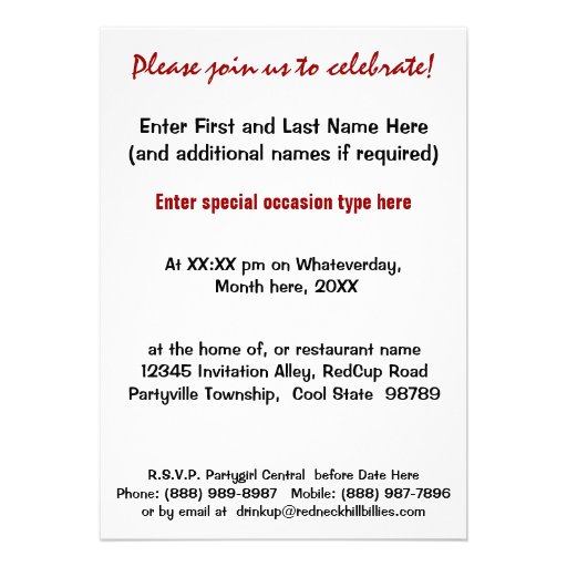 Funny Drinking Empty Cup Booze Party Custom Invite