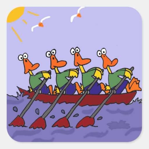 Funny Ducks In A Row Cartoon Square Sticker 