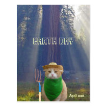 Funny Earth Day American Gothic Green Cat postcards