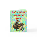 Funny Easter chicken and bunnies invitation card