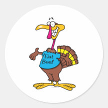 funny eat beef turkey cartoon round sticker