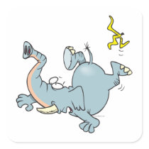 funny elephant slipping on banana peel square sticker