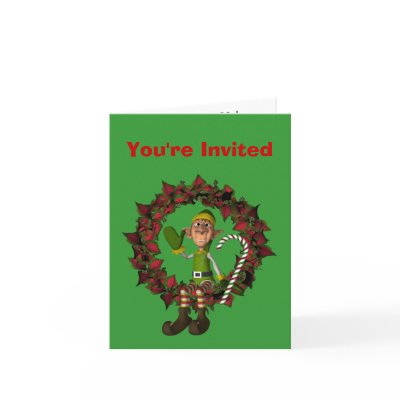 Funny Elf Christmas Holiday Party Invitation Card by SmilinEyesTreasures